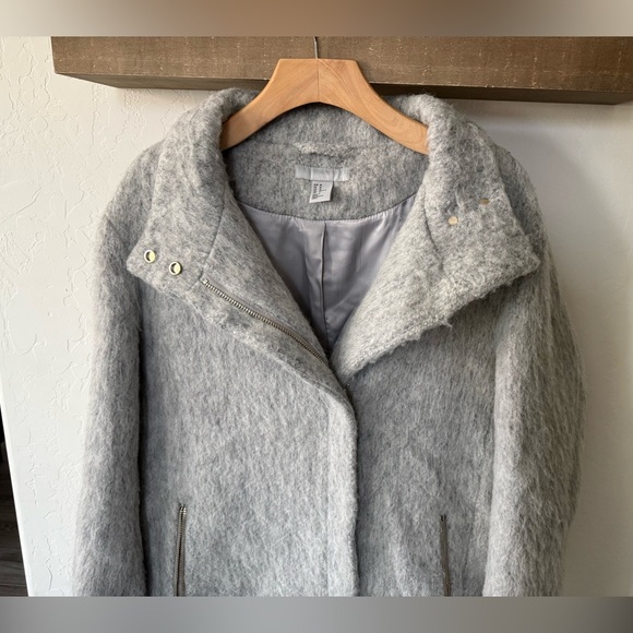 H&M|Oversized longline wool coat in faux mohair,moto zip•••Size 10,Classic style - Picture 4 of 15